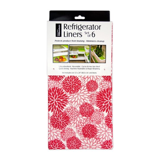 Contemporary Home Living; Contemporary Home Living Dahlia Floral Refrigerator Liner Rolls - 24" - White and Red - Set of 2; Category:Kitchen Utensils; Image:1